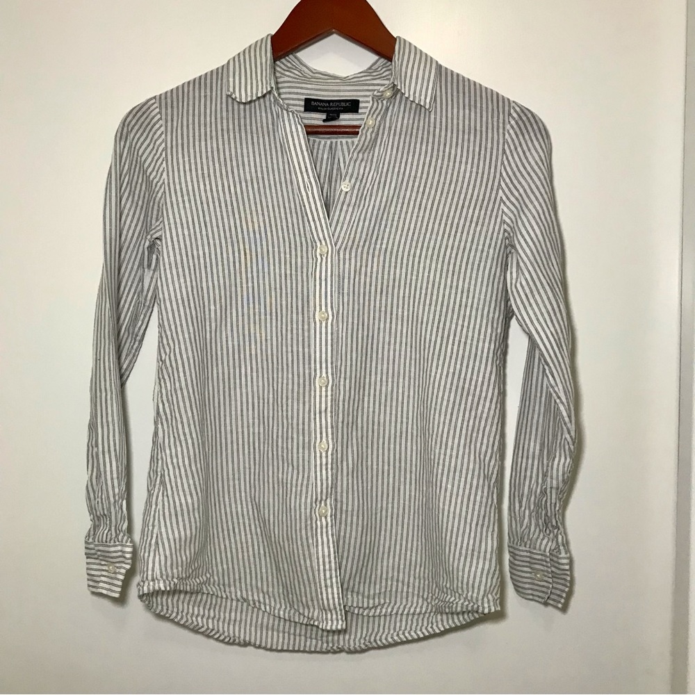 BR Petite Dillon Shirt – Black & White Thin Stripe